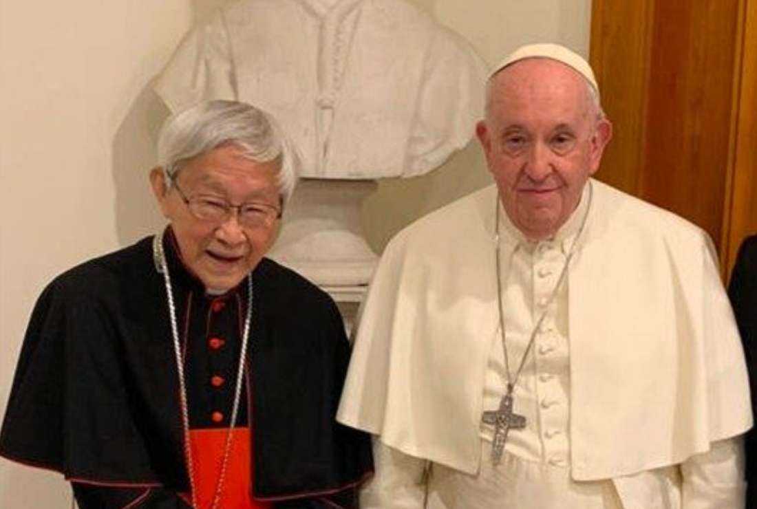 Pope Francis (right) with Cardinal Joseph Zen Ze-kiun